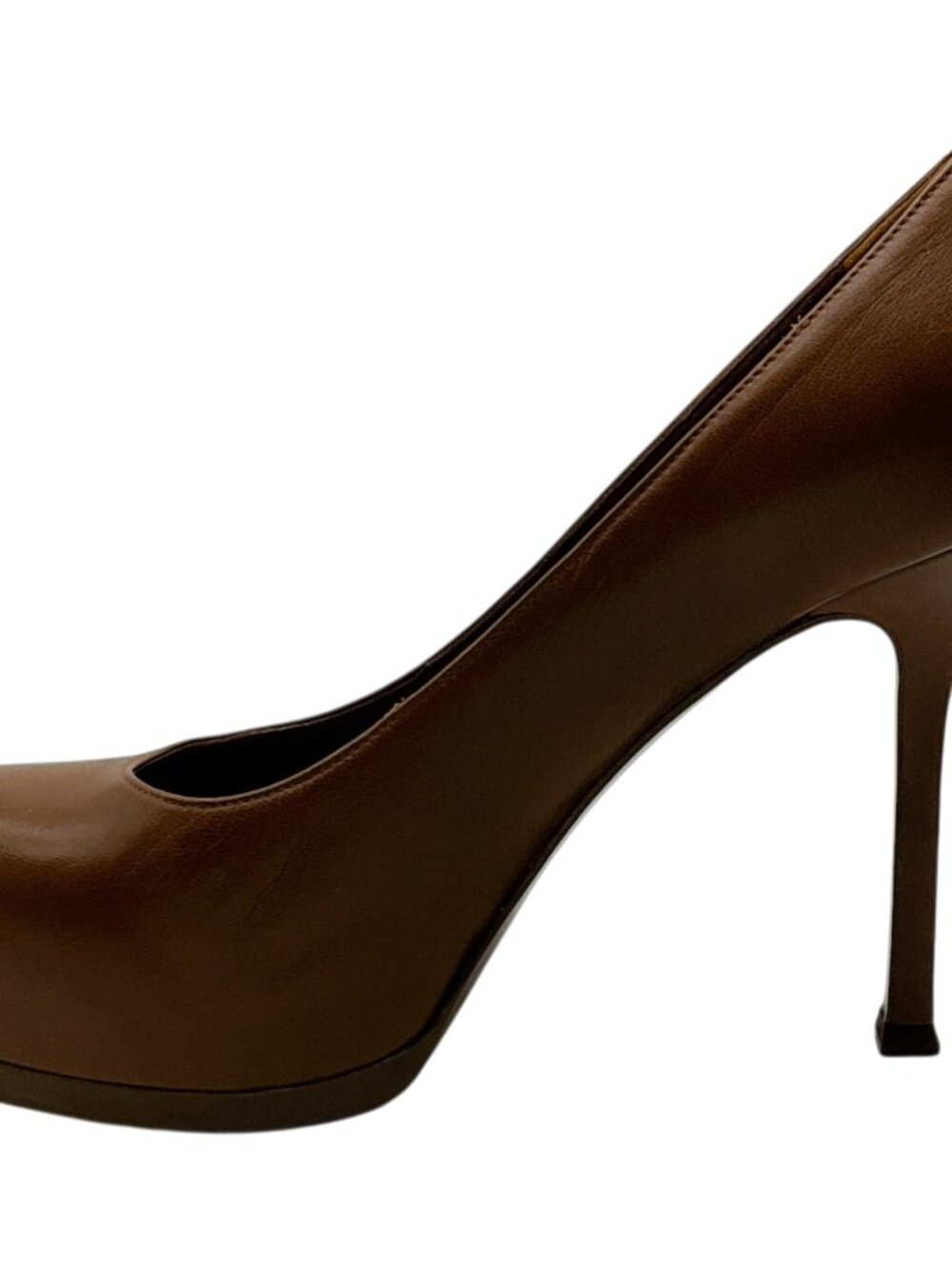 Saint Laurent Brown Leather Tribute Platform Pumps - Picture 3 of 6
